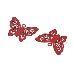 スプレーペイント430ステンレススチールチャーム  花と蝶  レッド  11.5x14x0.3mm  穴：1.2mm&nbsp;STAS-C153-09K
