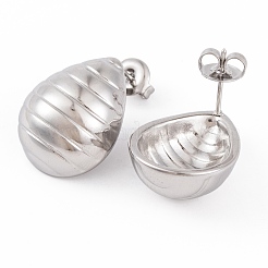 変色しない304ステンレススチール製スタッドピアス（女性用）  ストライプ ティアドロップ  ステンレス鋼色  20x16mm&nbsp;EJEW-A049-08P