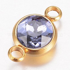 ガラスリンクコネクター  多面カット  304ステンレススチール製金具付き  フラットラウンド  ゴールドカラー  ライラック  17.5x10x6.5mm  穴：2.5mm&nbsp;GLAA-G018-G04