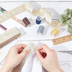 エスニック風刺繍ポリコットンリボン  ジャカードリボン  チロリアンリボン  金色の花模様  服飾材料  銀  ゴールド  1-1/4インチ（33mm）  約10ヤード/バンドル&nbsp;OCOR-WH0066-21B