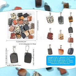 20 個 10 スタイル天然 & 合成混合宝石ペンダント  ステンレススチールのスナップオンベイル付きナゲットチャーム  ステンレス鋼色  染めと未染色の混合  15~35x10~20x5~15mm  穴：3x7.5mm  2個/スタイル&nbsp;G-FS0005-93P-02