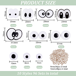 96セット10スタイルのプラスチック人形の工芸品の目  安全の目  スペーサー付き  DIY人形製作用品  ホワイト  13~29x13~33x1.4~40mm  96セット&nbsp;DIY-GO0002-40