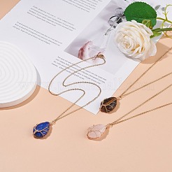 ツリー ペンダント ネックレスと天然宝石のティア ドロップ  女性のための銅線ラップジュエリー  17.32インチ（44cm）&nbsp;NJEW-JN03869