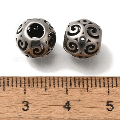 304ステンレススチールヨーロピアンビーズ  大穴ビーズ  渦の丸  アンティークシルバー  9.5x9mm  穴：4mm&nbsp;STAS-D191-07B-AS