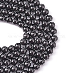 環境に優しいガラスパールビーズ  パールカラーの  ラウンド  ブラック  10mm  穴：1.2~1.5mm  約40個/連  16''（40.64センチメートル）&nbsp;HY-J002-10mm-HX068