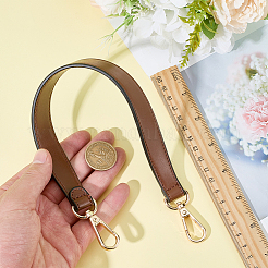 Puイミテーションレザーバッグハンドル  黄金のトーン合金クラスプ付き  サドルブラウン  374x27x8.5mm&nbsp;PURS-WH20005-10A