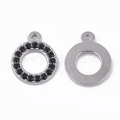 304ステンレスペンダント  ラインストーン付き  丸いリング  ミックスカラー  15.5x12.5x2mm  穴：1.4mm&nbsp;STAS-T050-003