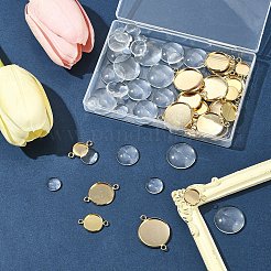 DIY ブランクドーム 201 ステンレススチール カボション コネクタ作成キット  ゴールドカラー  9.5~20x3.5~5.5mm  5スタイル  6個/スタイル  30pc&nbsp;DIY-FS0008-30