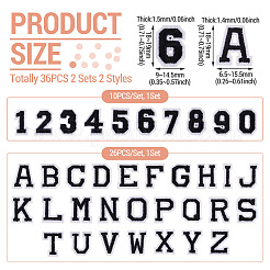 36個2セット、2スタイルの文字a〜zと数字0~9のポリエステル刺繍縫い付けパッチセット  布のアップリケ  ブラック  18~19x6.5~15.5x1.4~1.5mm  1セット/スタイル&nbsp;PATC-TA0001-55G