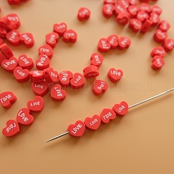 手作りのポリマークレイスペーサービーズ  愛の言葉で心  レッド  8x9x4mm  穴：1.8mm&nbsp;CLAY-CJ0001-44A