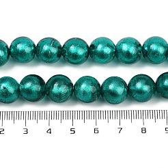 手作りの銀箔ガラスビーズの連  二層ビーズ  ラウンド  ライトシーグリーン  12x11mm  穴：1.4mm&nbsp;FOIL-F002-01A
