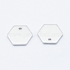 真鍮製チャーム  長持ちメッキ  プラチナメッキ  ニッケルフリー  六角  10x11.5x1mm  穴：1mm&nbsp;LS-KK-G331-85P-NF