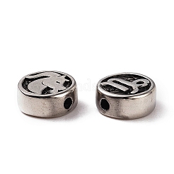 304ステンレススチールビーズ  十二星座とフラットラウンド  アンティークシルバー  山羊座  10x4mm  穴：1.8mm&nbsp;STAS-H156-01H