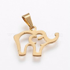 304ステンレススチールチャーム  象  ゴールドカラー  13x18x1mm  穴：6x3mm&nbsp;STAS-H453-10G