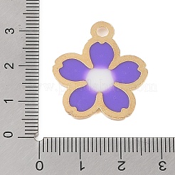 ラックメッキ合金ペンダント  エナメル  ゴールドカラー  花のチャーム  モーブ  27.5x24x2mm  穴：3mm&nbsp;FIND-C059-01G-03
