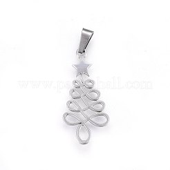 変色しない304ステンレススチールペンダント  スター付きクリスマスツリー  ステンレス鋼色  33x16x2mm  穴：7x4mm&nbsp;STAS-P209-45P