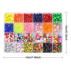 DIYブレスレット作りキット  レジン、アクリルヨーロピアン、ポリマークレイビーズを含む  はさみ  ピンセット  星と花と果物と笑顔  ミックスカラー  742個/セット&nbsp;DIY-YW0007-87