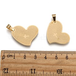 304 ステンレススチール ハート 主の祈り クロス ペンダント  ゴールドカラー  26x20x2.5mm  穴：4.5x5.5mm&nbsp;STAS-O065-15