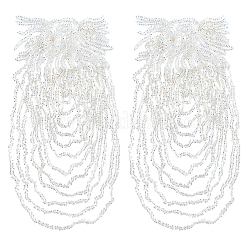 花のプラスチック刺繍の縫い付け布パッチ  ミシンクラフト装飾  ホワイト  410x160x2.5mm&nbsp;PATC-WH0008-252