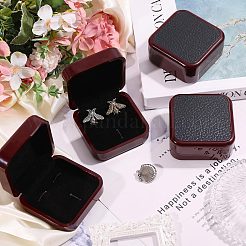 プラスチックとPUレザーのジュエリーカフスボタンボックス  内側のベルベットと  正方形  暗赤色  7.5x7.5x3.6cm&nbsp;CON-WH0117-14B