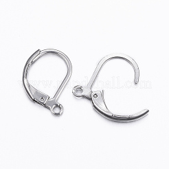 変色しにくい304ステンレススチールフレンチフックピアス金具  カン付き  ステンレス鋼色  16x10.5x2mm  穴：1.5mm  ピン：1mm&nbsp;LS-STAS-H376-100
