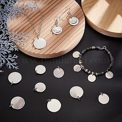 18個 3スタイル 201 ステンレススチール フラットラウンドタグペンダント  丸カン付き  ステンレス鋼色  15~25mm  穴：4~6mm  6個/スタイル&nbsp;STAS-NB0001-21