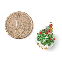 ガラスチャーム  クリスマスツリー  シードビーズと304ステンレススチールの丸カン付き  多面カット  グリーン  25x17mm  穴：3mm&nbsp;PALLOY-MZ01038
