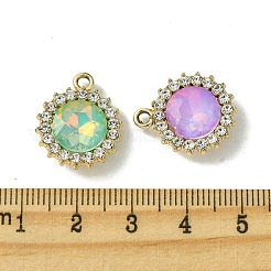 UVメッキ合金と混合色のガラスラインストーンペンダント  フラットラウンド  ゴールドカラー  19x16x5mm  穴：2mm&nbsp;FIND-B039-04G