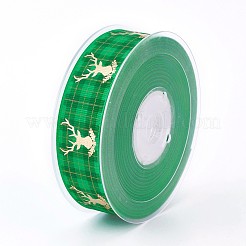 クリスマスのトナカイ/スタッグ用のポリエステルグログランリボン  グリーン  25mm  約100ヤード/ロール&nbsp;SRIB-P013-E01