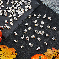 100 個の合金ヨーロッパビーズ  大穴ビーズ  スカル  アンティークシルバー  12x9x7.5mm  穴：4mm&nbsp;FIND-FH0011-86