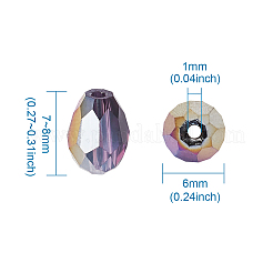 ガラスビーズ  ABカラーメッキ  多面カット  ティアドロップ  ミックスカラー  7~8x6mm  穴：1mm&nbsp;EGLA-TA0001-01