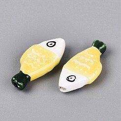 手描きの魚の形をした磁器ビーズ  水玉模様の動物柄セラミックビーズ  きいろ  28.5~29x13~14x5.5~6mm  穴：1.6~2mm&nbsp;PORC-N013-06J