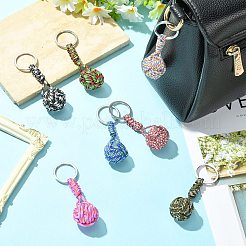 ポリエステル＆スパンデックスコード編み丸型ビーズキーホルダー7個（7色）  304ステンレススチール製スプリットキーリング付き  ステンレス鋼色  ミックスカラー  82mm  1pc /カラー&nbsp;KEYC-CJ00013