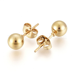 304ステンレススチールジュエリーセット  丸玉スタッドピアスとペンダント  耳ナッツ  ゴールドカラー  10mm  穴：5mm  17mm  ピン：1mm&nbsp;SJEW-G075-01G-01