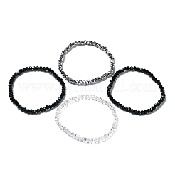 4 個ファセットガラスビーズストレッチブレスレットセット  ブラック  内径：2-1/4インチ（5.6cm）&nbsp;BJEW-WH0016-37B