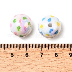 UVメッキ不透明アクリルビーズ  虹色の  ハート付きのラウンド  ミックスカラー  15.5mm  穴：2.5mm&nbsp;OACR-H054-04