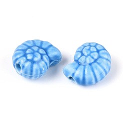 ハンドメイドの磁器セラミックビーズ  光沢釉の磁器  シェル形状  ドジャーブルー  14x12x7.5~8mm  穴：2~2.5mm&nbsp;PORC-T133-25B