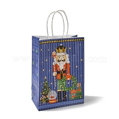 クリスマスくるみ割り人形クラフト紙袋  ヘビーデューティストレージ再利用可能なショッピングバッグ  ハンドル付き長方形  ブルー  20.7x15x8.2cm&nbsp;ABAG-B006-03D