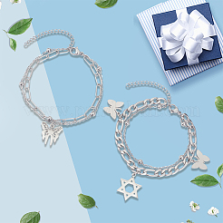 女性用合金マルチ連ブレスレット4個、2スタイル  プラチナ  プラチナ  6-3/47-1/8インチ（17~18cm）  2個/スタイル&nbsp;BJEW-SC0001-59