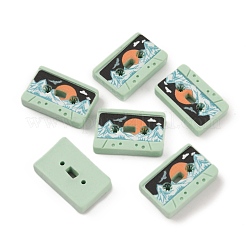 レトロオペーク樹脂カボション  音楽カセットテープ  ダークシーグリーン  山模様  15x24x5mm&nbsp;FIND-CJC0004-25A