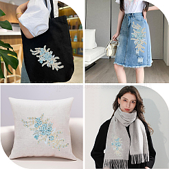 3D 花のポリエステル刺繍をアップリケに縫い付けます。  プラスチックスパンコール付き  ウェディングドレスの縫製工芸品の装飾  花  空色  353x162x3mm&nbsp;DIY-WH20010-35B-04