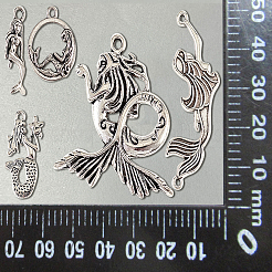 100pcs10スタイルチベットスタイルアロイペンダント  人魚  カドミウムフリー＆鉛フリー  アンティークシルバー  21x8x4mm  穴：2mm  10個/スタイル&nbsp;TIBEP-CJ0001-52