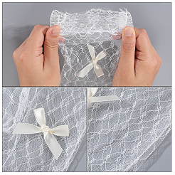 リボン結びのポリエステル製ロングレース手袋  結婚式の花嫁用品用  ベージュ  400x110x3.5mm&nbsp;AJEW-WH20007-92B