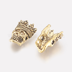チベット風合金ビーズ  王冠と頭蓋骨  アンティーク黄金  16x12x6mm  穴：2mm&nbsp;TIBEB-L002-05AG
