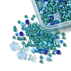 ガラスビーズ付きベーキングペイントガラスラウンドシードビーズ  ブルー  3~8x2~5mm  穴：0.9~1.2mm&nbsp;SEED-FS0001-23