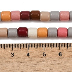 プリントガラスビーズ焼付塗装ガラスビーズ連売り  バレル  ミックスカラー  6~7x6~7mm  穴：2mm  約64~65個/連  15.55''~15.75''（39.5~40センチメートル）&nbsp;LAMP-S070-06B