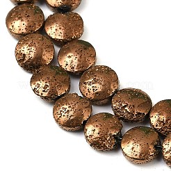 電気メッキされた天然溶岩岩ビーズ連売り  フラットラウンド  銅メッキ  10x4.5mm  穴：1.2mm  約40~41個/連  15.43''~15.75''（39.2~40センチメートル）&nbsp;G-K388-01B
