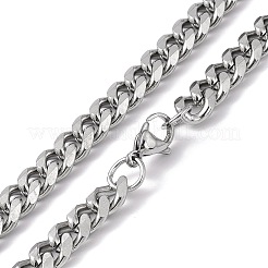 変色しない201ステンレススチール製キューバチェーンネックレス、304ステンレススチール製留め具付き、男性用、女性用  ステンレス鋼色  23.86（60.6センチメートル）  リンク：11x9x2.5mm&nbsp;NJEW-M194-01C-P