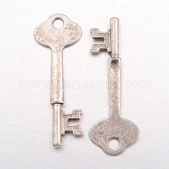 チベット風合金ビッグサイズペンダントトップ  カドミウムフリー＆鉛フリー  スケルトンキー  アンティークシルバー色  64x22x3.5mm  穴：5mm&nbsp;TIBEP-14775-AS-LF