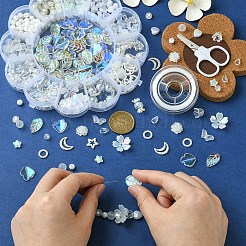 DIY アクリルフラワービーズストレッチブレスレット、リーフチャーム付きキット作成キット  はさみで  透明  8mm  穴：2mm&nbsp;DIY-YW0008-88